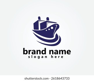 logotipo logístico de transporte, inspiração de design de logotipo de navio azul