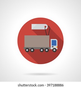 Shipping and logistic vehicles. Lorry with blank label. Car business. Truck market. Flat color style round vector icon. Element for web design, business, mobile app. 