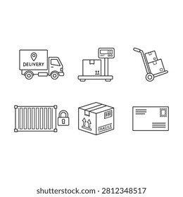 Shipping Logistics and Cargo Delivery Minimalist Line Icon Set