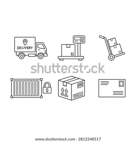 Shipping Logistics and Cargo Delivery Minimalist Line Icon Set