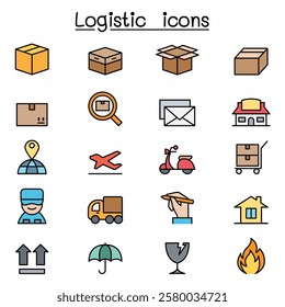 Shipping , Logistics and Delivery icon set in color line style