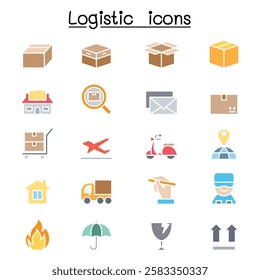 Shipping , Logistics and Delivery icon set in flat color style