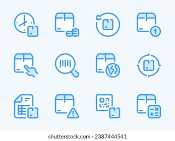 Shipping, Logistics and Delivery vector line icons. Deliver the Package and Order Transportation outline icon set. Time, Document, Return, Notification, QR Code, Calculation and more.