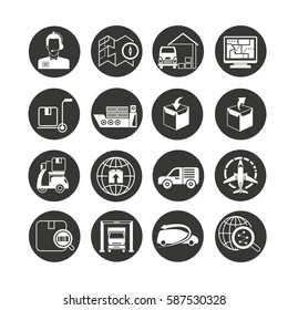 shipping and logistics icon set in circle button