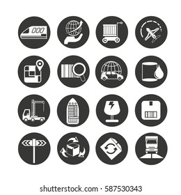 shipping and logistics icon set in circle button