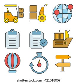 shipping and logistics  icons, industry icons set, construction icons