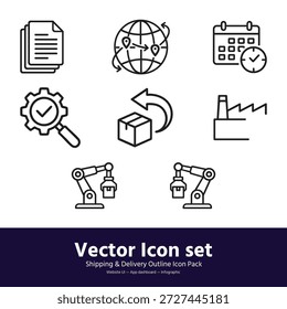 Conjunto de Vectores de esquema de iconos de logística de envío Entrega y paquete de almacén     