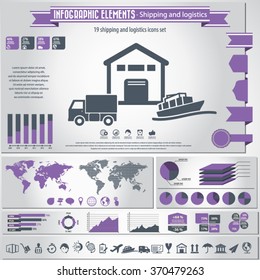 Shipping and Logistics - infographics elements and 19 pieces icons set.
