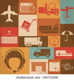 Shipping and Logistics Retro Icons. Vector illustration