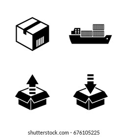 Shipping and logistics. Simple Related Vector Icons Set for Video, Mobile Apps, Web Sites, Print Projects and Your Design. Black Flat Illustration on White Background.