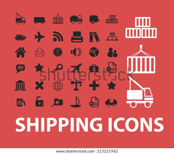 shipping,\
logistics, transportation isolated icons, signs, symbols,\
illustrations, silhouettes, vectors\
set