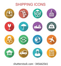 shipping long shadow icons, flat vector symbols