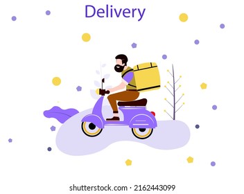Shipping Man Ride Scooter Motorcycle Cartoon Vector Illustration.eps10