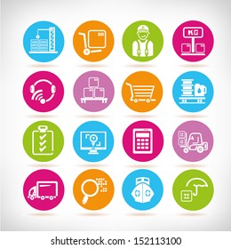 shipping management icons set, round button set