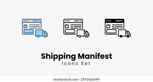 Shipping Manifest icons vector set stock illustration.