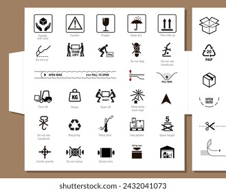 Shipping mark guide set icons. Vector elements. Can use for your design, interface, website, infographic and etc. Prepared for use in any size on different devices. EPS10.