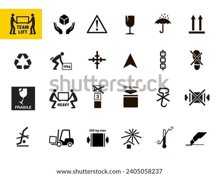 Shipping mark guide set icons. Vector elements. Can use for your design, interface, website, infographic and etc. Prepared for use in any size on different devices. EPS10.