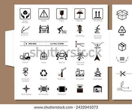 Shipping mark guide set icons. Vector elements. Can use for your design, interface, website, infographic and etc. Prepared for use in any size on different devices. EPS10.