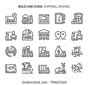 Shipping and moving, bold line icons. The illustrations are a vector, editable stroke, 48x48 pixel perfect files. Crafted with precision and eye for quality.
