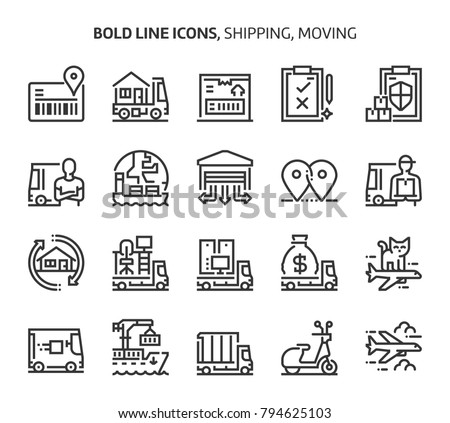 Shipping and moving, bold line icons. The illustrations are a vector, editable stroke, 48x48 pixel perfect files. Crafted with precision and eye for quality.
