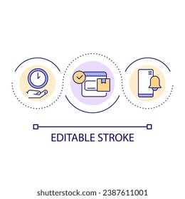Shipping notification loop concept icon. Postal service software. Delivery alerts. Package tracking abstract idea thin line illustration. Isolated outline drawing. Editable stroke. Arial font used