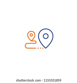 Shipping order and delivery services, relocation concept, transportation company logo elements, distribution line icon, tracking parcel outline vector