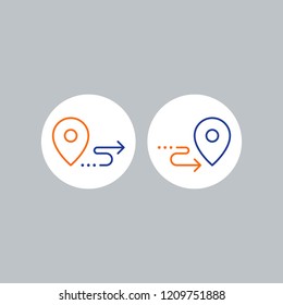 Shipping order and delivery services, relocation concept, transportation company logo elements, distribution line icon, tracking parcel outline vector