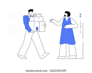 Shipping orders isolated cartoon vector illustrations. Ecommerce store owner makes shop delivery, holds boxes, online business, IT sector, professional shipping service vector cartoon.