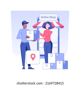 Shipping orders isolated concept vector illustration. Online store owner sends parcels via courier service, shop delivery, business idea, digital marketing, advertising agency vector concept.