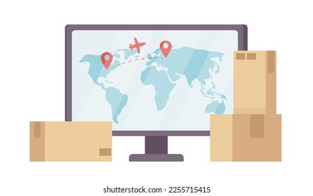 Shipping package through airline flat concept vector illustration. Editable 2D cartoon scene on white for web design. Delivery cargo by plane creative idea for website, mobile, presentation