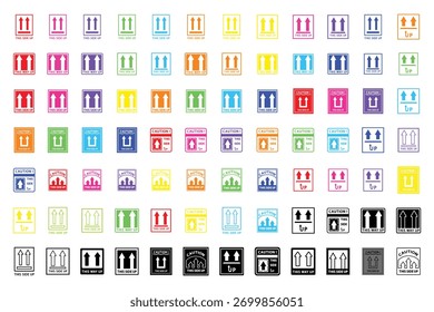 Shipping and  Packaging Directional Arrows Icon Set This Side Up, Caution, and Handling Symbols Vector Collection.