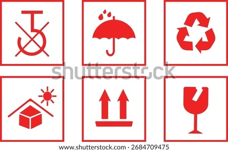 shipping, packaging, warning, symbol label icon, Marking the box or packaging of products., sticker, illustration, Fragile box, keep dry umbrella ,shipping  on white background,

