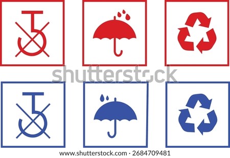 shipping, packaging, warning, symbol label icon, Marking the box or packaging of products., sticker, illustration, Fragile box, keep dry umbrella ,shipping  on white background,
