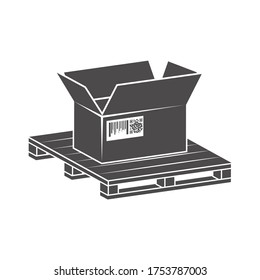 Shipping parcels in cardboard boxes, packed on pallet icon in flat style.Vector illustration.