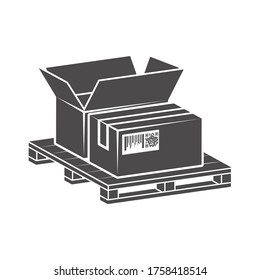 Shipping parcels in cardboard boxes, packed on pallet icon in flat style.Vector illustration.