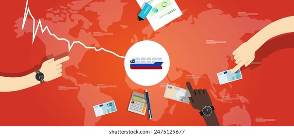 Shipping price fee cost of delivery logistics decrease going down in crisis export import transaction freight chart global map transaction