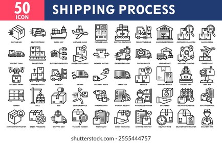 Shipping Process Icon Set Collection. Simple Line Vector