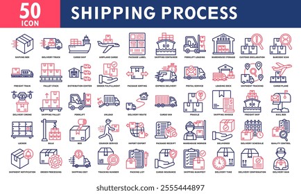 Shipping Process Icon Set Collection. Simple Line Color Vector