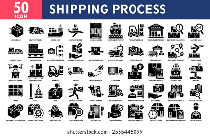 Shipping Process Icon Set Collection. Simple Glyph Vector