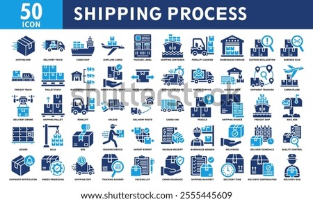 Shipping Process Icon Set Collection. Simple Color Fill Vector
