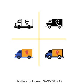 Ubicación del proceso de envío Icono de compras y comercio electrónico
