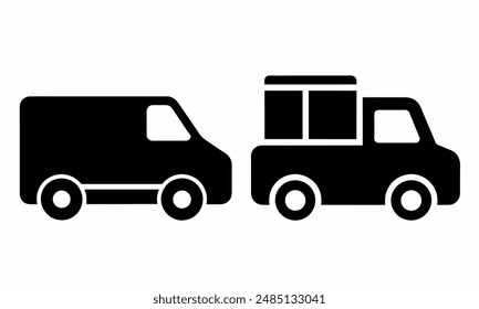 Shipping product car icon set. Express delivery trucks icons. Fast delivery car. Free delivery 24 hours. Logistic trucking sign. Editable vector eps 10 file format