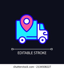 Shipping regions pixel perfect RGB color icon for dark theme. Delivery service zone. Online shopping. Simple filled line drawing on night mode background. Editable stroke. Arial font used