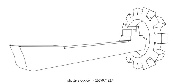 Shipping relative emblem. Nautical cargo vessel in gear icon