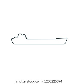 Shipping relative emblem. Nuatical cargo vessel in thin line style