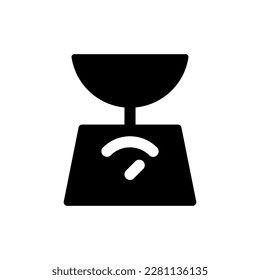 Shipping scales black glyph ui icon. Measuring instrument. Parcel weight limit. User interface design. Silhouette symbol on white space. Solid pictogram for web, mobile. Isolated vector illustration