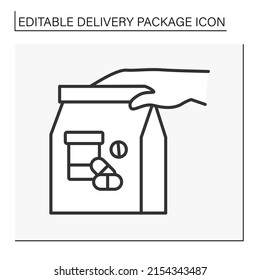  Shipping service line icon. Private medicines delivery. Drugs for treatment. Healthcare. Delivery concept. Isolated vector illustration. Editable stroke
