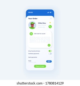 Shipping service smartphone interface vector template. Mobile app page light theme design layout. Customer order description screen. Flat UI for application. Delivery details on phone display