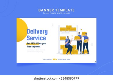 Shipping service team discussion illustration on banner template
