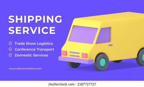 Shipping service truck order delivery cargo logistic transportation web banner 3d icon vector illustration. Retail business distribution worldwide freight parcel postage commercial export import